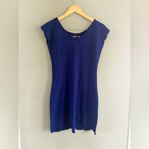 Fitted Blue Cap Sleeve Mini Dress size L